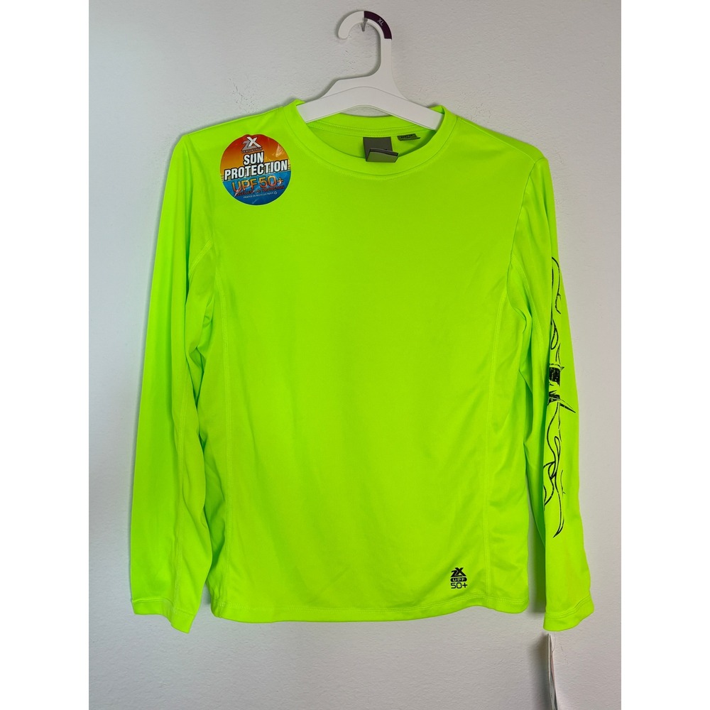 ZeroXposur Boys Neon Lime Green Shark Rash Guard Swim Shirt UPF 50+ NWT L 14/16